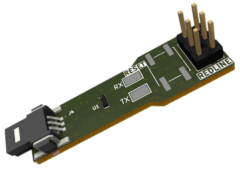 Flashing adapter PCB with serial connector, RX/TX/RESET pads and pin header