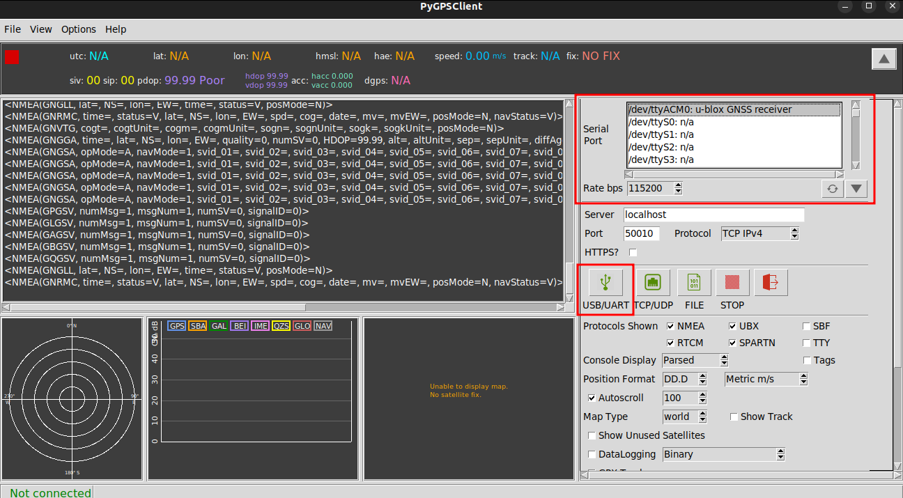 PyGPSClient Main Screen